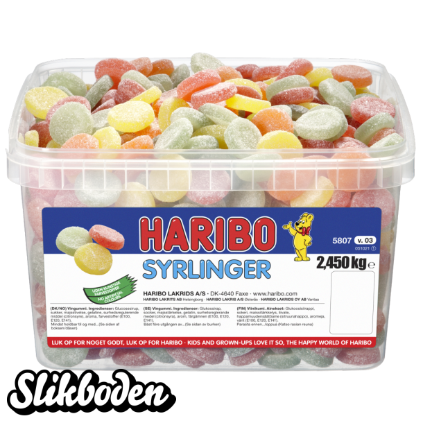 Haribo syrlinger 2,45 kg. ca. 765 stk