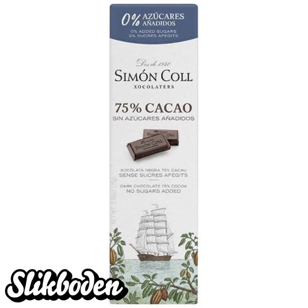 Chokolade Weibel Sim�n Coll m�rk 75% u/sukker 25g 1 stk.