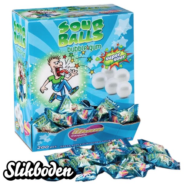 Sour Balls Bubblegum Green Apple  200 stk.