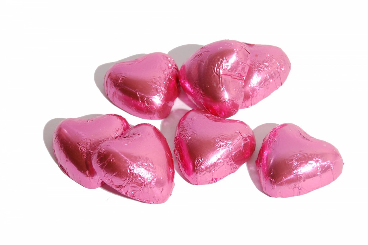 Fløde chokolade hjerter i pink folie 1 kg. - SLIK CHOKOLADE - Slikboden ApS
