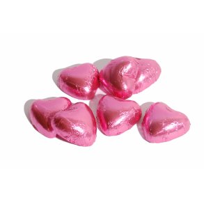 Flde chokolade hjerter fldefyldning i pink folie 1 kg.