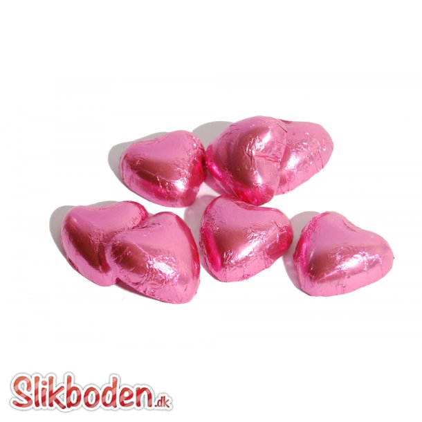 Flde chokolade hjerter i pink folie 1 kg.