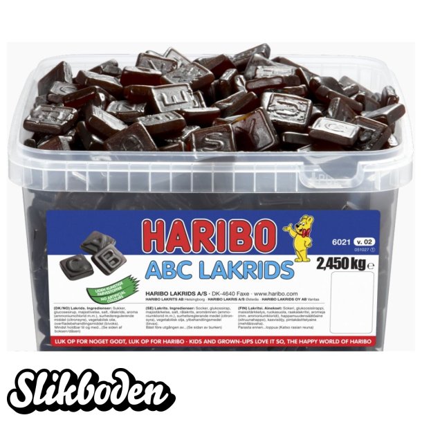 Haribo ABC lakrids 2,45 kg. ca. 700 stk